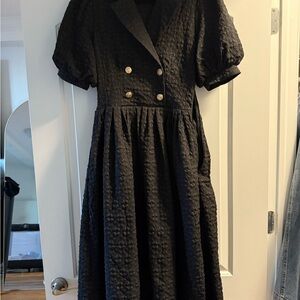 FREEMARKET Elegant Black Double-Breasted Dress